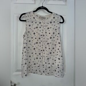 LOFT Sleeveless Ivory and Black Patterned Top